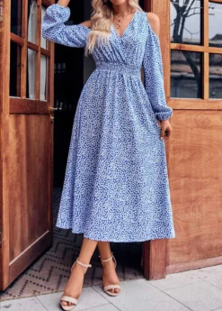 Blue Cut Out Ditsy Floral Print Dress -Elegance Swimwear Store 338537 P 1689753809256