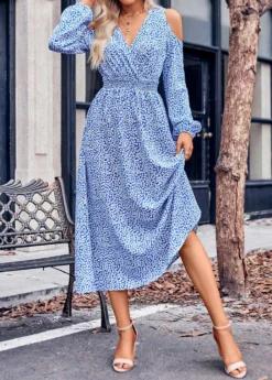 Blue Cut Out Ditsy Floral Print Dress -Elegance Swimwear Store 338537 P 1689753809316