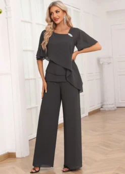 Dark Grey Layered Long Half Sleeve Jumpsuit -Elegance Swimwear Store 338568 P 16935360000253