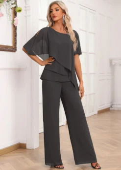 Dark Grey Layered Long Half Sleeve Jumpsuit -Elegance Swimwear Store 338568 P 16935360003534