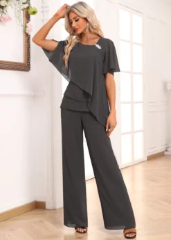 Dark Grey Layered Long Half Sleeve Jumpsuit -Elegance Swimwear Store 338568 P 16935360007450