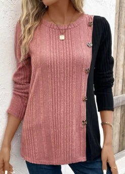 Plus Size Black Patchwork Long Sleeve T Shirt -Elegance Swimwear Store 338677 P 16929598222160