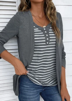 Plus Size Dark Grey Marl Fake 2in1 T Shirt 8 Plus Size Dark Grey Marl Fake 2in1 T Shirt -Elegance Swimwear Store 338681 P 16933947000582