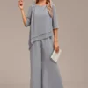 Grey Asymmetry Long Three Quarter Length Sleeve Jumpsuit