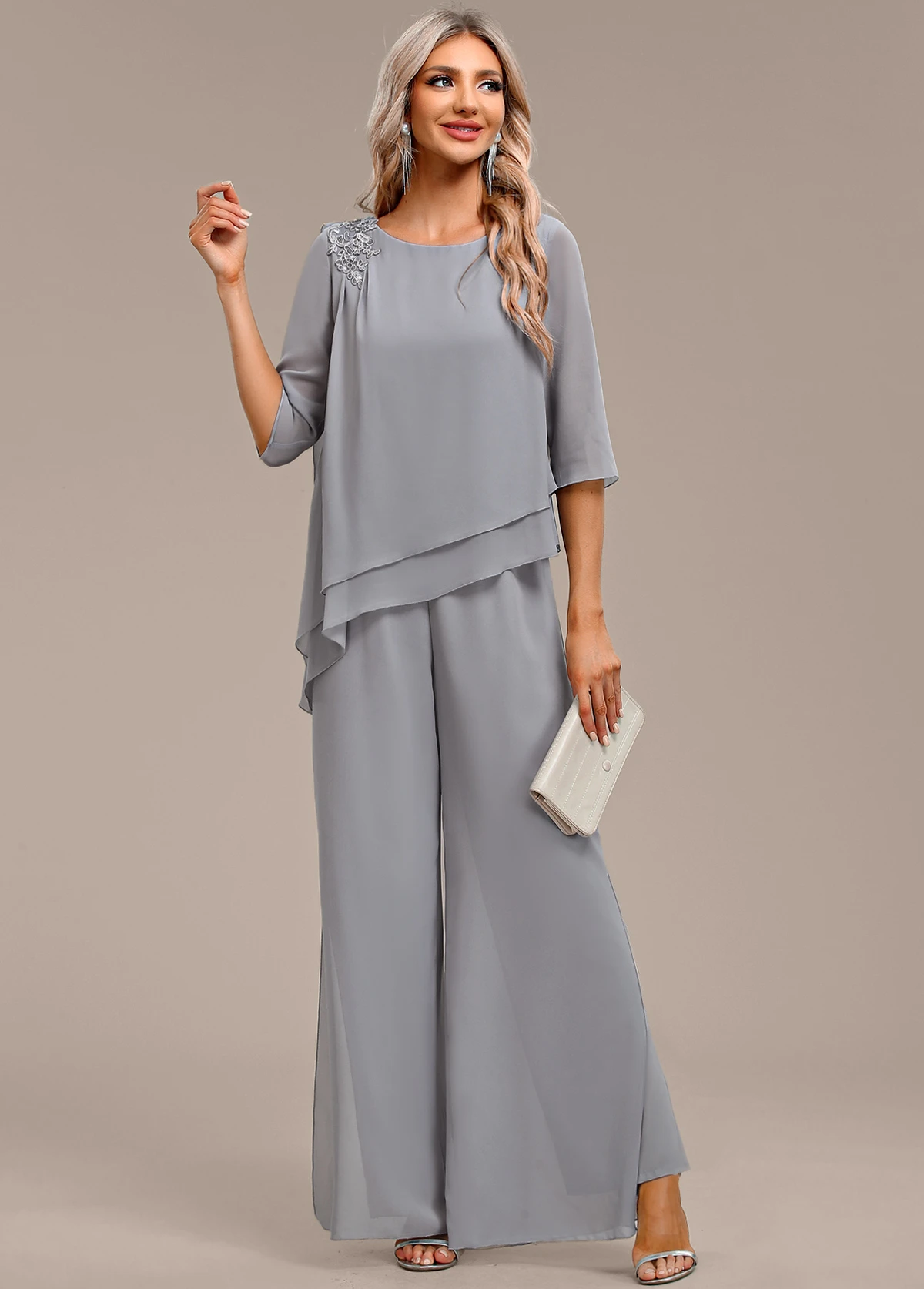 Grey Asymmetry Long Three Quarter Length Sleeve Jumpsuit 1 Grey Asymmetry Long Three Quarter Length Sleeve Jumpsuit