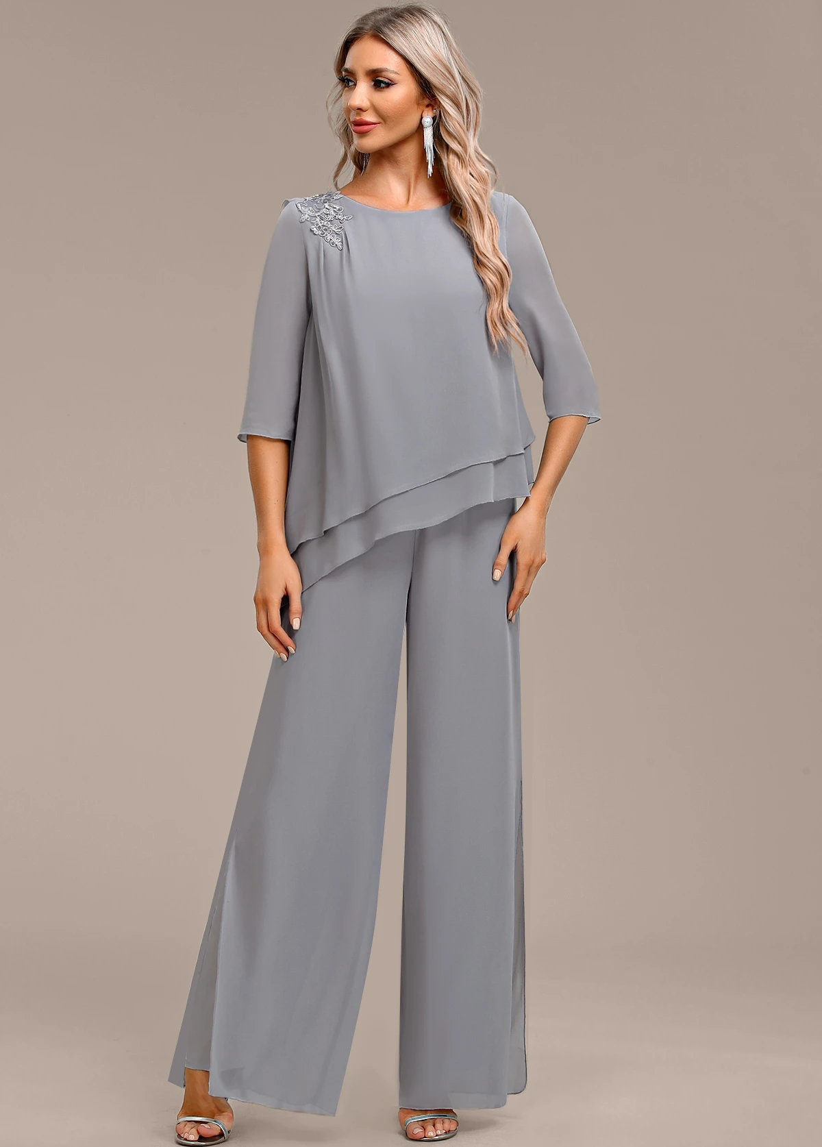 Grey Asymmetry Long Three Quarter Length Sleeve Jumpsuit 6 Grey Asymmetry Long Three Quarter Length Sleeve Jumpsuit - Image 6