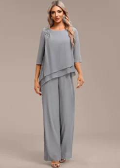 Grey Asymmetry Long Three Quarter Length Sleeve Jumpsuit 8 Grey Asymmetry Long Three Quarter Length Sleeve Jumpsuit -Elegance Swimwear Store 338853 P 16933603924932