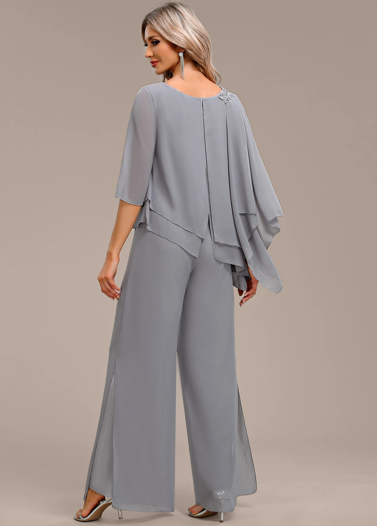 Grey Asymmetry Long Three Quarter Length Sleeve Jumpsuit 2 Grey Asymmetry Long Three Quarter Length Sleeve Jumpsuit - Image 2