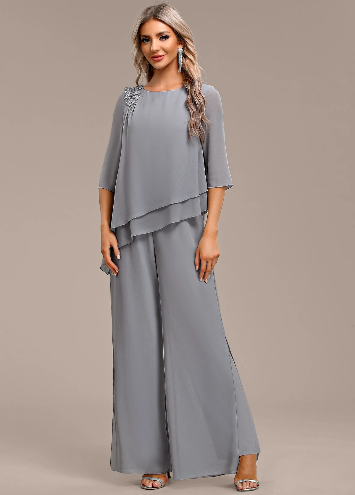 Grey Asymmetry Long Three Quarter Length Sleeve Jumpsuit 5 Grey Asymmetry Long Three Quarter Length Sleeve Jumpsuit - Image 5
