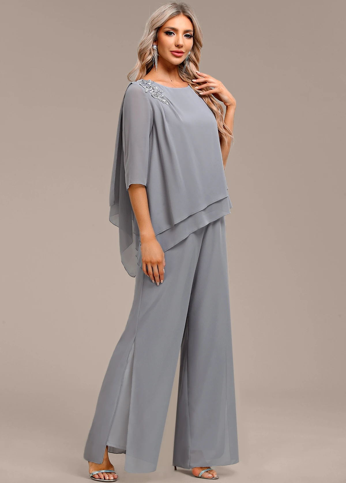 Grey Asymmetry Long Three Quarter Length Sleeve Jumpsuit 4 Grey Asymmetry Long Three Quarter Length Sleeve Jumpsuit - Image 4