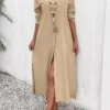 Light Camel Split Pocket Maxi Shift Dress