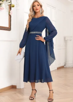 Navy Asymmetry Long Sleeve Boat Neck Dress 7 Navy Asymmetry Long Sleeve Boat Neck Dress -Elegance Swimwear Store 339069 P 16935360431812