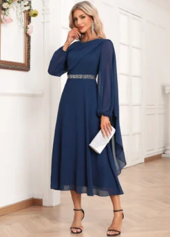 Navy Asymmetry Long Sleeve Boat Neck Dress 9 Navy Asymmetry Long Sleeve Boat Neck Dress -Elegance Swimwear Store 339069 P 16935360439484
