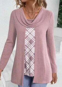 Plus Size Pink Fake 2in1 Plaid T Shirt 13 Plus Size Pink Fake 2in1 Plaid T Shirt -Elegance Swimwear Store 339131 P 1695026539909