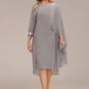 Grey Asymmetry Long Sleeve Zipper Back Dress