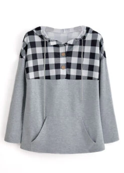 Plus Size Grey Pocket Plaid Long Sleeve Hoodie 8 Plus Size Grey Pocket Plaid Long Sleeve Hoodie -Elegance Swimwear Store 339297 P 1694081266080
