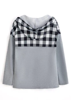 Plus Size Grey Pocket Plaid Long Sleeve Hoodie 9 Plus Size Grey Pocket Plaid Long Sleeve Hoodie -Elegance Swimwear Store 339297 P 1694081266509