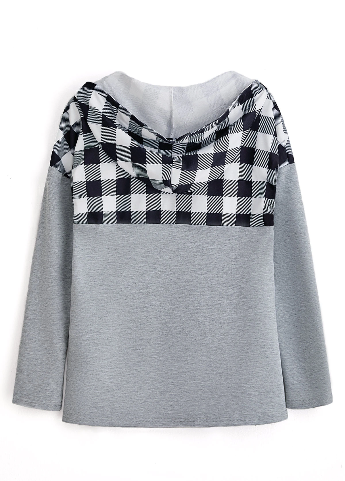 Plus Size Grey Pocket Plaid Long Sleeve Hoodie 5 Plus Size Grey Pocket Plaid Long Sleeve Hoodie - Image 5