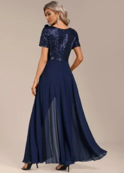 Navy Sequin Long Short Sleeve V Neck Jumpsuit 10 Navy Sequin Long Short Sleeve V Neck Jumpsuit -Elegance Swimwear Store 339805 P 16951070147101