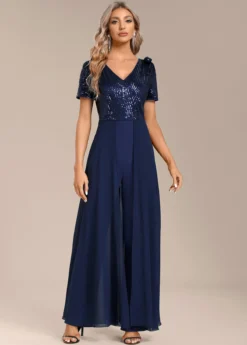 Navy Sequin Long Short Sleeve V Neck Jumpsuit 13 Navy Sequin Long Short Sleeve V Neck Jumpsuit -Elegance Swimwear Store 339805 P 16951070156554