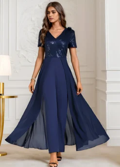 Navy Sequin Long Short Sleeve V Neck Jumpsuit 17 Navy Sequin Long Short Sleeve V Neck Jumpsuit -Elegance Swimwear Store 339805 P 16951070158128