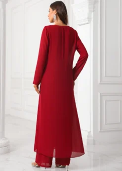 Deep Red Sequin Round Neck Jumpsuit And Cardigan -Elegance Swimwear Store 339892 P 16914902634121