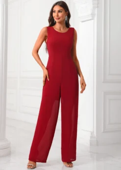 Deep Red Sequin Round Neck Jumpsuit And Cardigan -Elegance Swimwear Store 339892 P 16914902639545