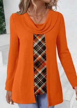 Plus Size Orange Fake 2in1 Plaid T Shirt -Elegance Swimwear Store 339990 P 1691660773703