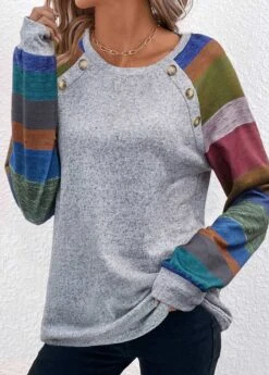 Plus Size Light Grey Marl Button T Shirt