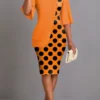 Orange Polka Dot Half Sleeve Dress