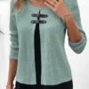 Plus Size Sage Green Fake 2in1 Long Sleeve Blouse