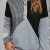 Plus Size Black Snap Button Striped Long Sleeve Sweatshirt