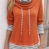 Plus Size Orange Patchwork Striped Long Sleeve Sweatshirt