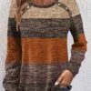 Plus Size Dark Camel Button Striped T Shirt