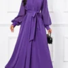 Purple Criss Cross Belted Long Sleeve Maxi Dress