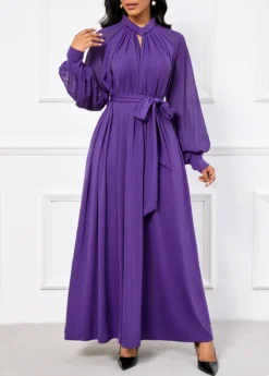Purple Criss Cross Belted Long Sleeve Maxi Dress 7 Purple Criss Cross Belted Long Sleeve Maxi Dress -Elegance Swimwear Store 342862 P 16983153884623