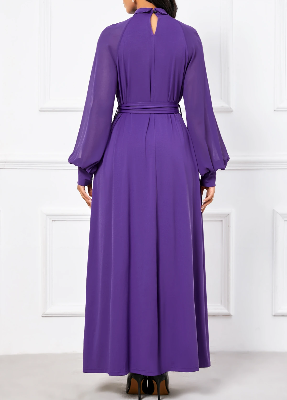Purple Criss Cross Belted Long Sleeve Maxi Dress 2 Purple Criss Cross Belted Long Sleeve Maxi Dress - Image 2