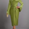 Avocado Green Two Piece Long Sleeve Top And Bodycon Skirt