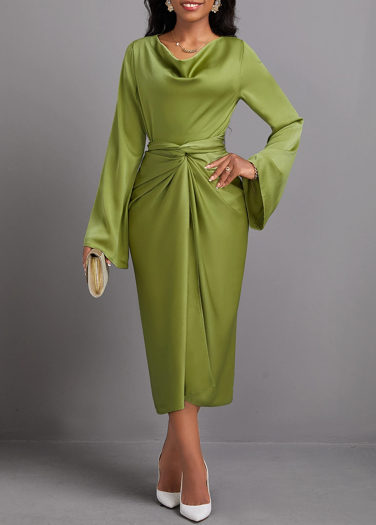 Avocado Green Two Piece Long Sleeve Top And Bodycon Skirt 1 Avocado Green Two Piece Long Sleeve Top And Bodycon Skirt