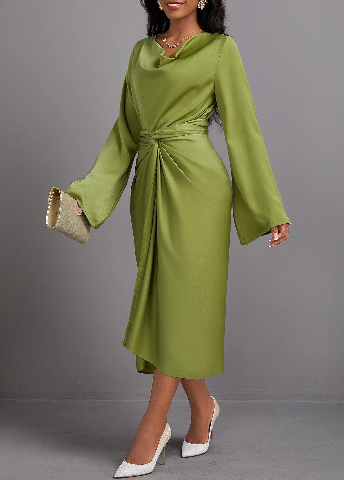 Avocado Green Two Piece Long Sleeve Top And Bodycon Skirt 4 Avocado Green Two Piece Long Sleeve Top And Bodycon Skirt - Image 4