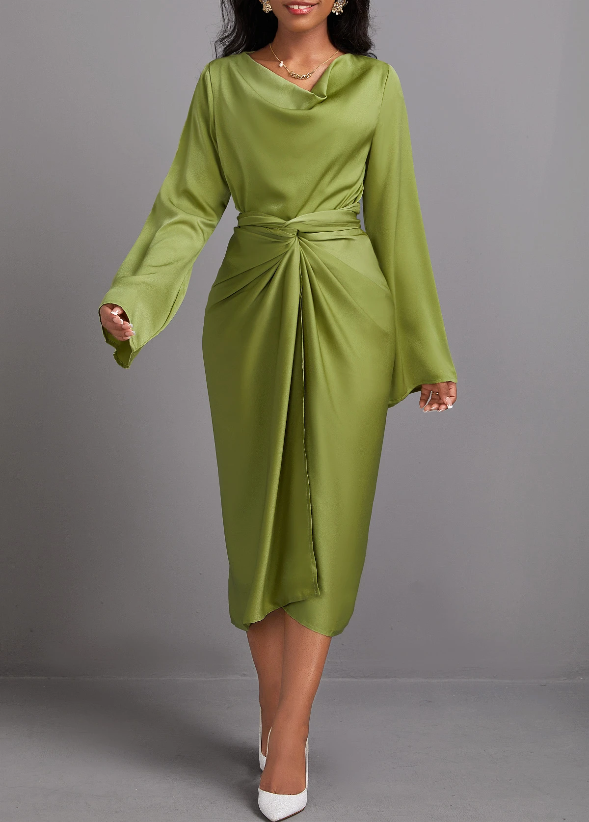 Avocado Green Two Piece Long Sleeve Top And Bodycon Skirt 3 Avocado Green Two Piece Long Sleeve Top And Bodycon Skirt - Image 3