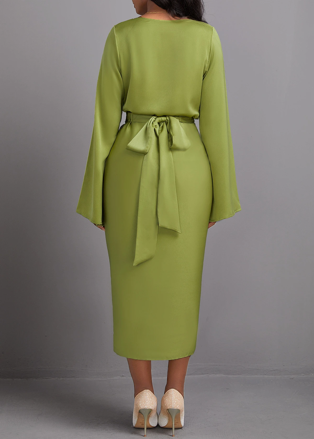 Avocado Green Two Piece Long Sleeve Top And Bodycon Skirt 2 Avocado Green Two Piece Long Sleeve Top And Bodycon Skirt - Image 2