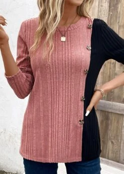 Plus Size Black Patchwork Long Sleeve T Shirt -Elegance Swimwear Store 343145 P 16967445894304