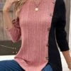 Plus Size Black Patchwork Long Sleeve T Shirt