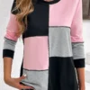 Plus Size Light Pink Patchwork Long Sleeve Sweatshirt