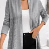 Plus Size Grey Patchwork Long Sleeve Cardigan