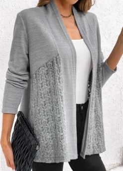 Plus Size Grey Patchwork Long Sleeve Cardigan -Elegance Swimwear Store 343199 P 16967445899614