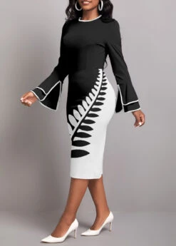 Plus Size Black Split Leaf Print Bodycon Dress -Elegance Swimwear Store 343342 P 1695552958249
