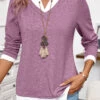 Plus Size Dark Reddish Purple Patchwork T Shirt