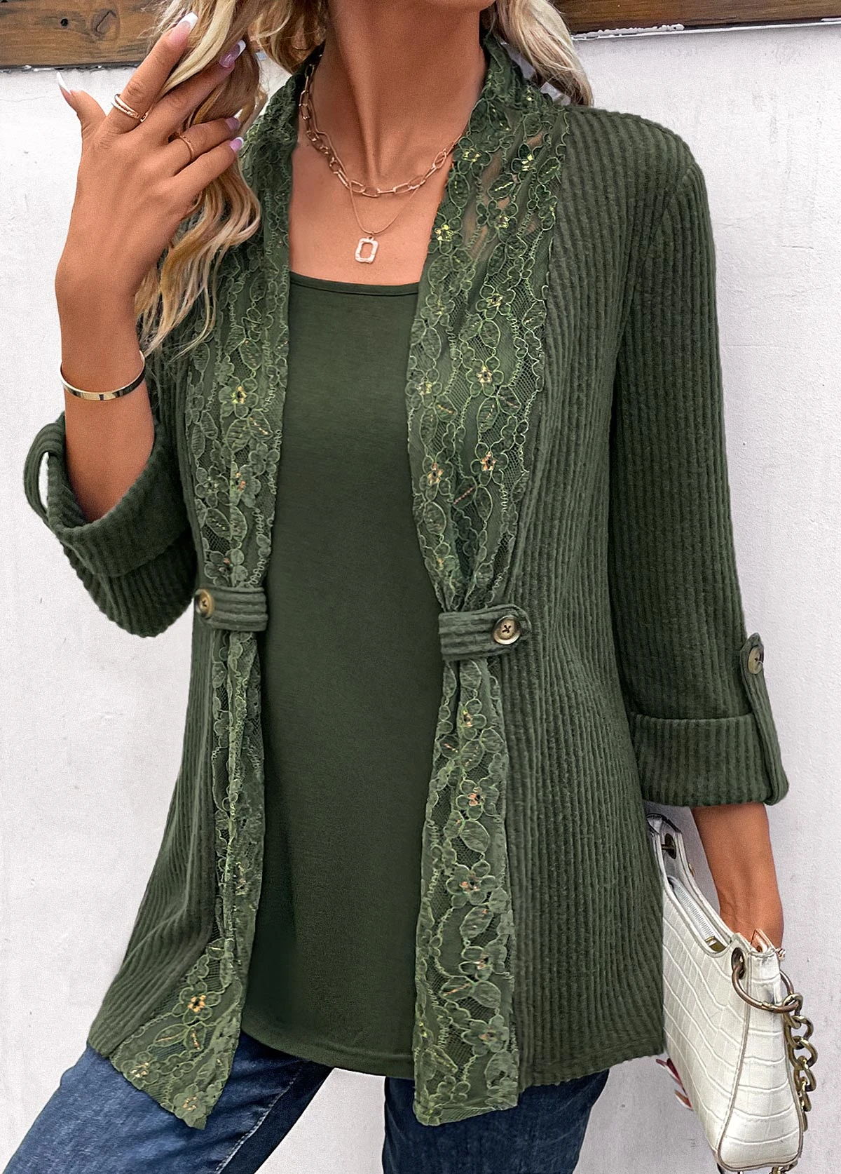 Plus Size Olive Green Fake 2in1 T Shirt 1 Plus Size Olive Green Fake 2in1 T Shirt